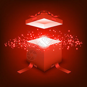 开具蓝红灯节日和庆祝活动红箱圣诞节物品的开放礼箱高清图片