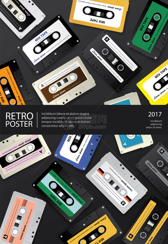 VintageRetroVentageCassettetape海报设计插件模板矢量插图图片