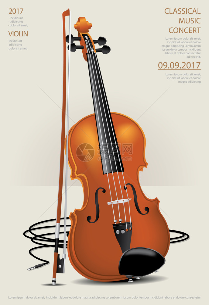 古典音乐概念海报Violin矢量插图图片