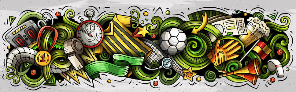 卡通可爱多彩的矢量手工绘制涂鸦足球成份水平横幅设计所有对象分开卡通矢量涂鸦足球横幅成份设置背景图片