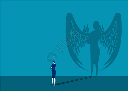 翅膀女素材一名女身体的商人翅膀影子插画