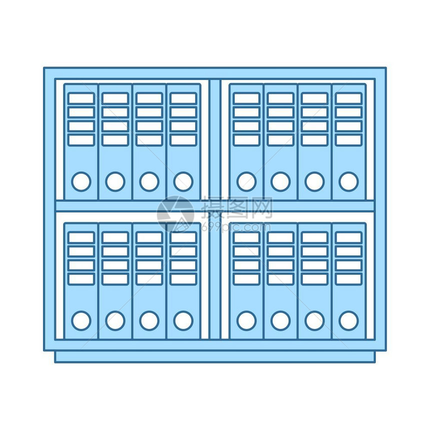带有文件夹图标的办公室内阁有蓝色填充设计的细线矢量说明图片