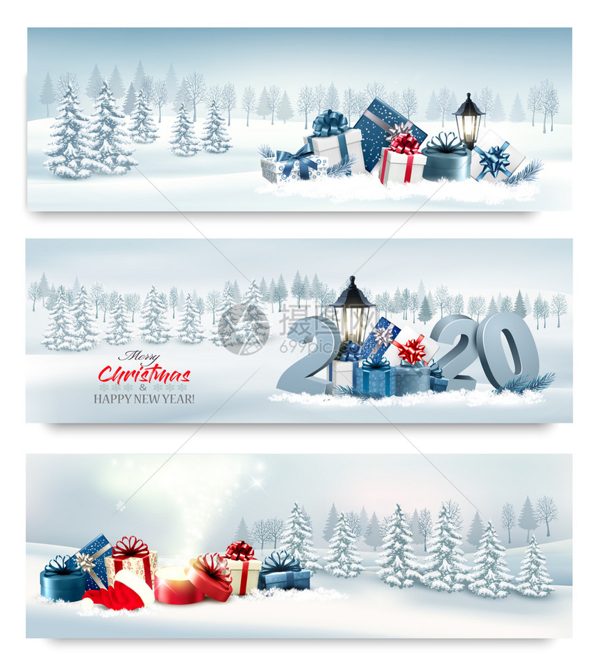 圣诞假日标语冬季土地保护和多彩的礼品盒矢量图片
