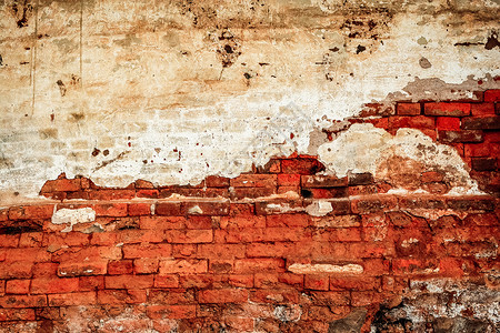 旧红砖墙纹理背景有水泥建筑老旧风格损坏的裂缝石膏图片