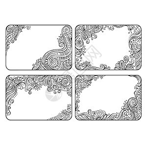 4个抽象手画植物装饰矢量框架4个植物装饰矢量框架图片