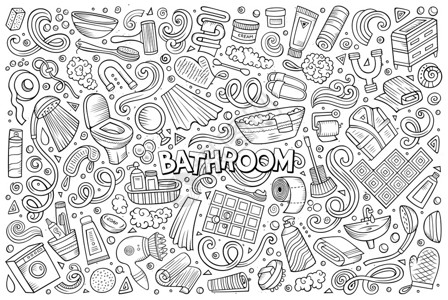 美容线条手绘抽象浴室黑白线条矢量插画插画
