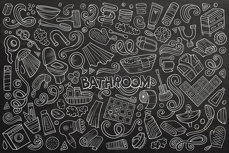 手绘抽象浴室黑白线条矢量插画图片