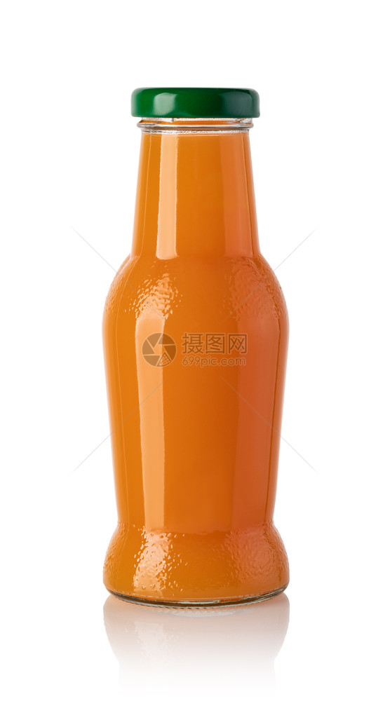 白背景上隔离的橙汁瓶子图片