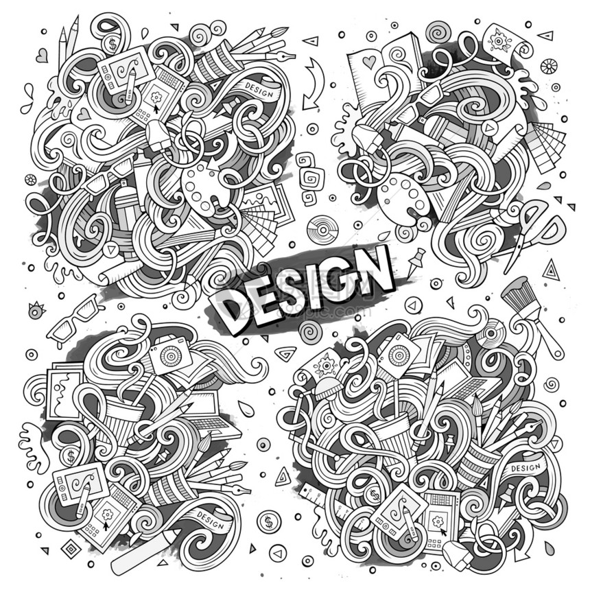 设计主题项目对象和符号的一组设计图图片