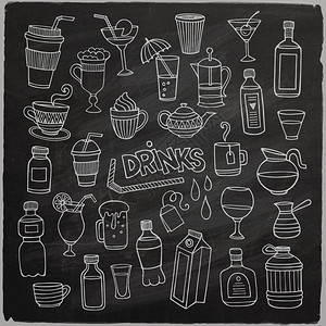 酒水咖啡手绘涂鸦饮料酒水美食图集插画