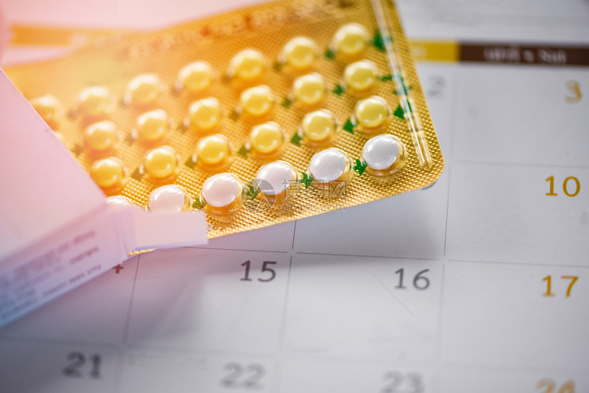 预防怀孕避概念有日历背景的生育控制保健和医药图片