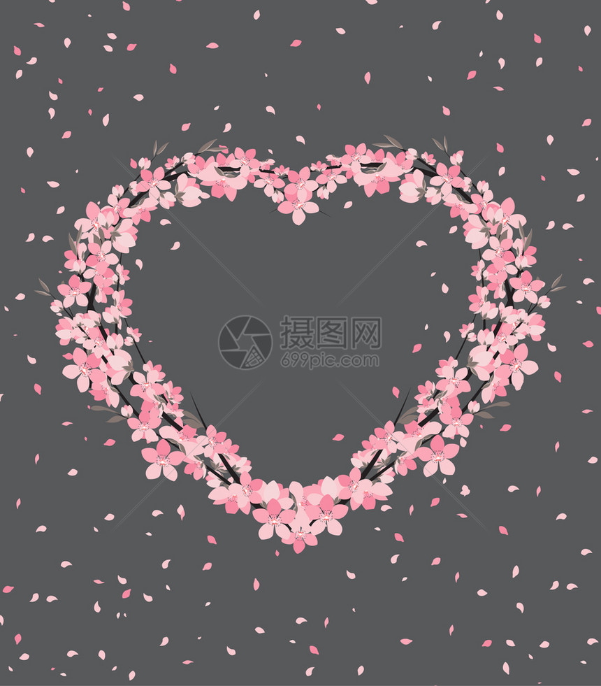 花形心脏的矢量插图樱花装饰邀请模板背景设计情人节或母亲图片