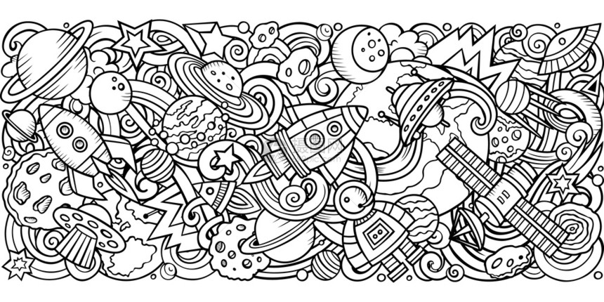 卡通矢量doodles宇宙横贯条形图解线艺术详细有很多对象图解所有项目都是分开的横贯条形图解图片