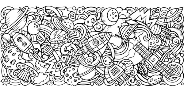 卡通矢量doodles宇宙横贯条形图解线艺术详细有很多对象图解所有项目都是分开的横贯条形图解背景图片