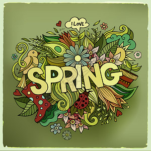 春季手写和涂鸦元素矢量图背景图片
