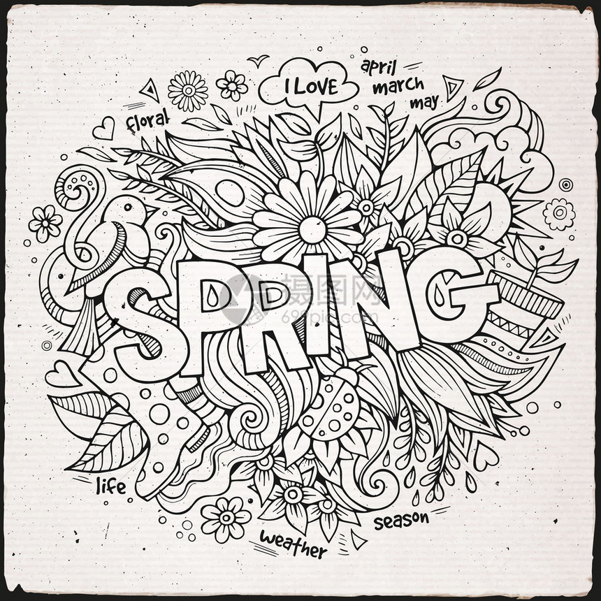 春季手写和涂鸦元素矢量图图片