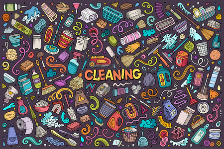 一次性用品垃圾手绘涂鸦线条彩色清洁用品图集插画插画