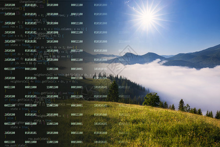 创造高山脉景观的二元代码数字化组合图片