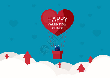 红色心形气球心形热气球情人节以云上图增长的热气球日人们生意插画