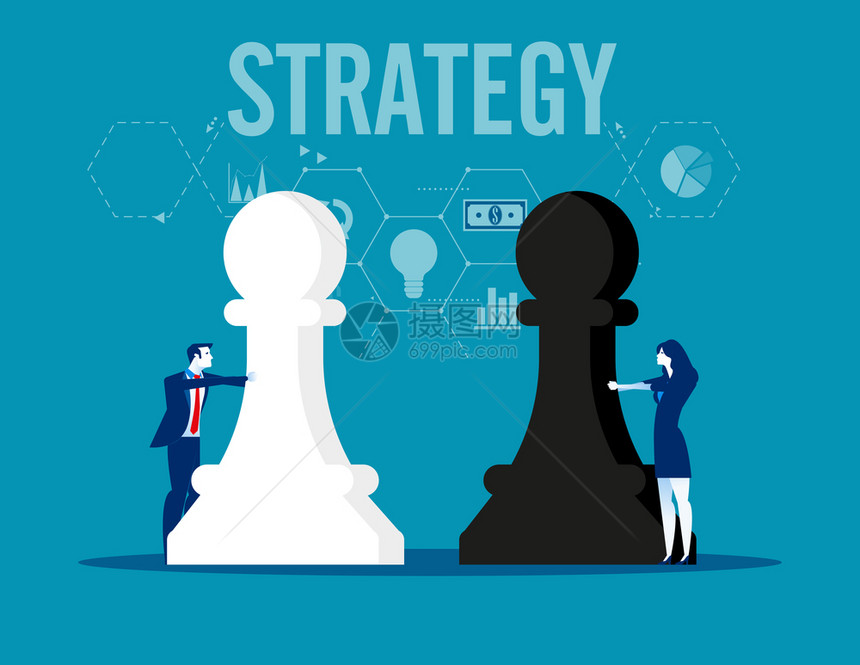 战略商业团队掌握象棋数字商业矢量概念说明图片
