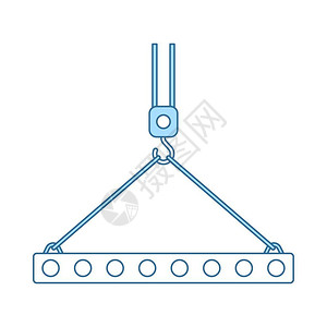 Slab挂在起重机吊钩上的图示带蓝色填充图设计的薄线矢量说明插画
