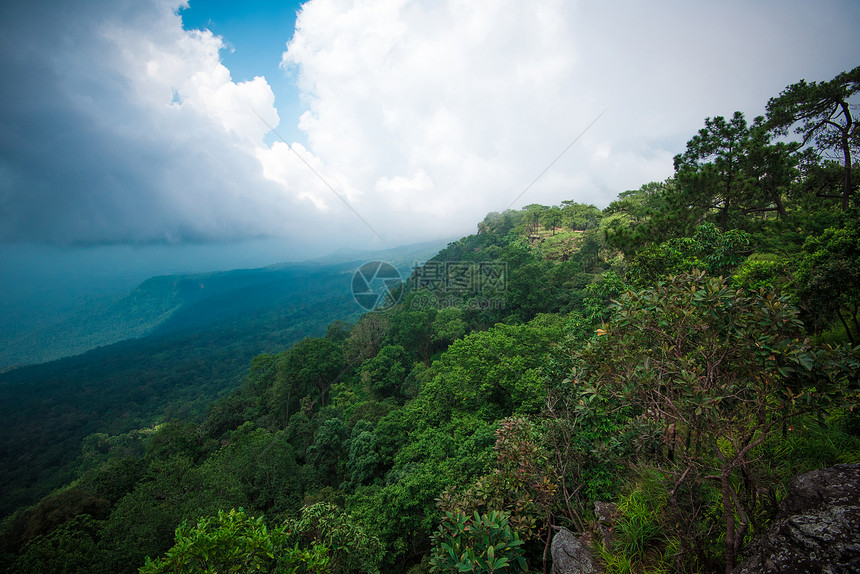 林山悬崖风景自然雨云中林图片