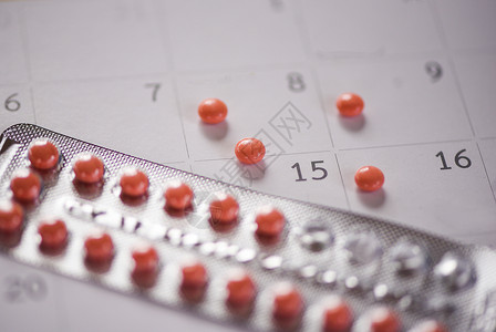 预防妊娠避孕概念有日历背景的生育控制保健和医药背景图片