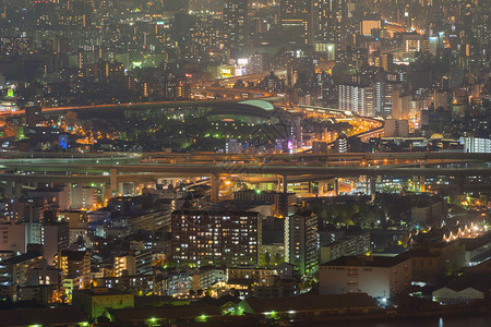 大阪市中心桥梁和道路的空中观察日本城市关西区摩天大楼的线建筑景观背图片