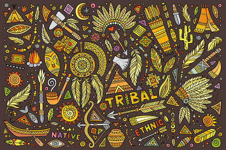 羽毛标志土著部落抽象美洲民族的一套标志背景