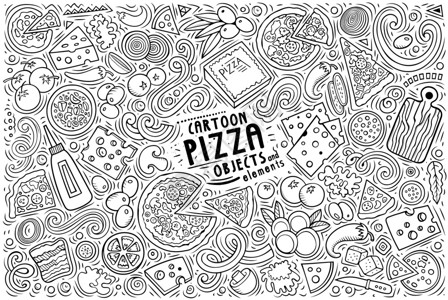 美味披萨展架设计系列披萨物品和符号系列披萨物品和符号插画