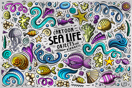 海洋生命主题海洋元素海生动植物元素插画背景图片
