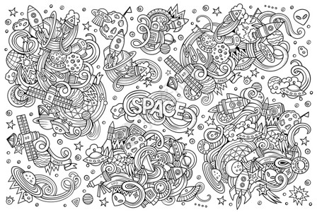 斯克特希矢量手工绘制的多面空间物体和符号漫画集图片