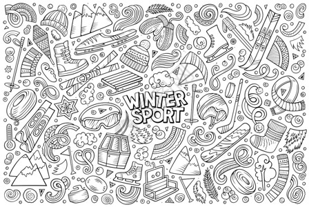 布泽尔冬季运动物品和符号插画