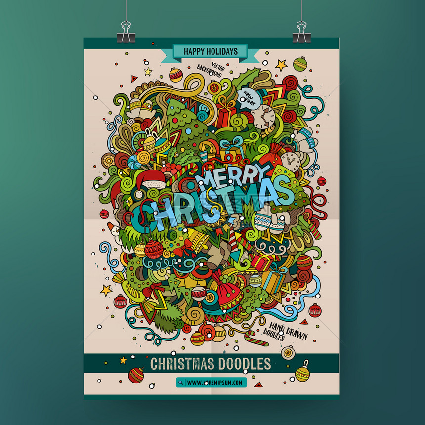 Doodes漫画圣诞快乐手图矢量模板海报设计Doodes漫画手图圣诞快乐手图图片