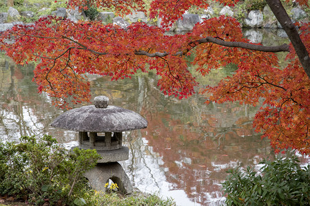 镜子石日本京都丸山公园的石灯背景