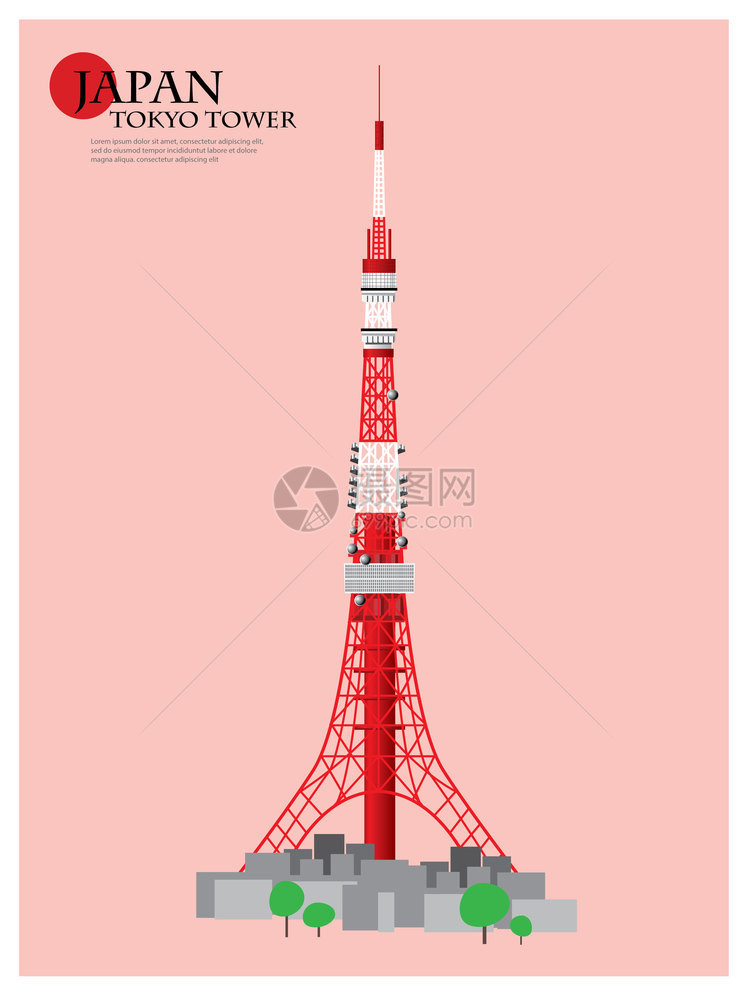 日本航空天网里程碑东京塔矢量说明图片