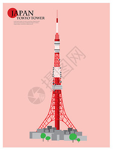 日本建筑东京塔日本航空天网里程碑东京塔矢量说明插画