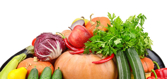 大收藏的蔬菜和水果孤立在白色背景侧面视图图片