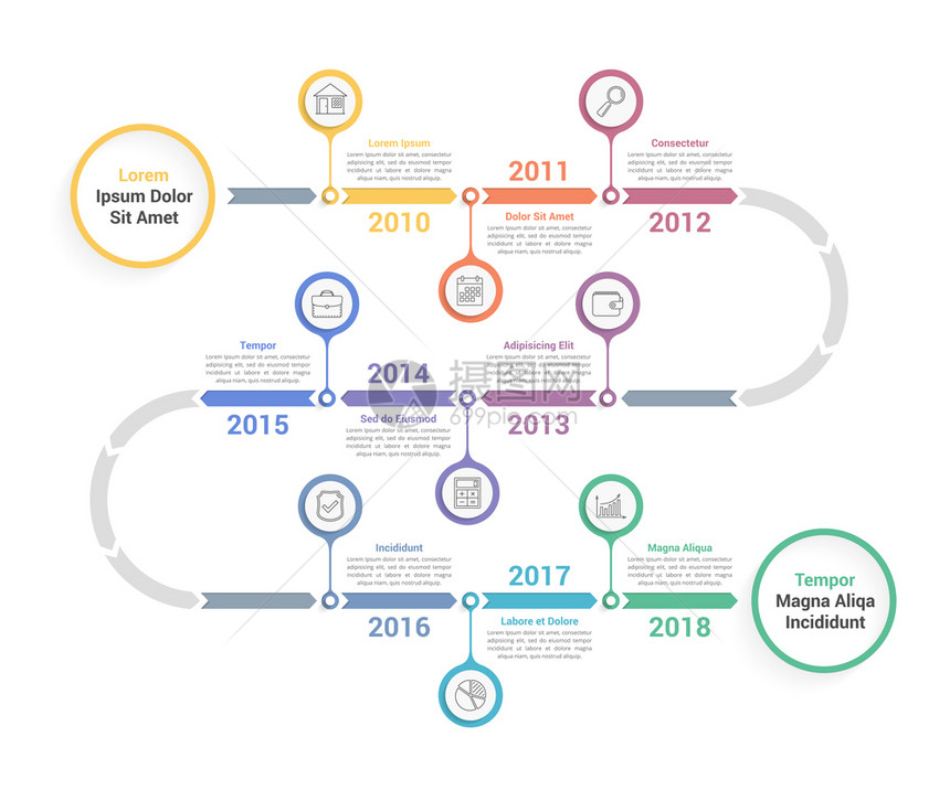 带有箭头工作流程或图矢量eps10插图的时线信息模板图片
