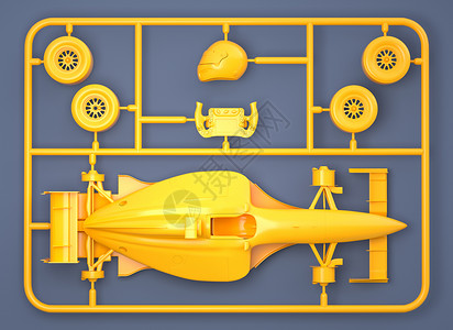 装有运动汽车零件的示范工具包3D插图图片