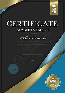 现代成绩证书模板内容位置材料深蓝色和金设计版图片