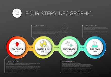 矢量多用途Inflog模板包含四个元素选项和黑暗背景上的现代颜色背景图片