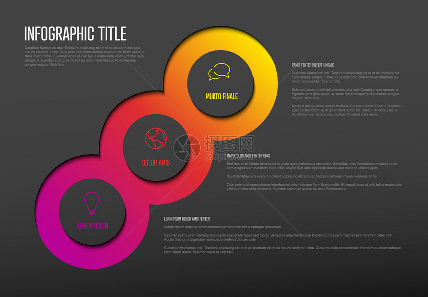 矢量多用途Infograph模板包含三个元素选项和暗底背景的现代颜色图片