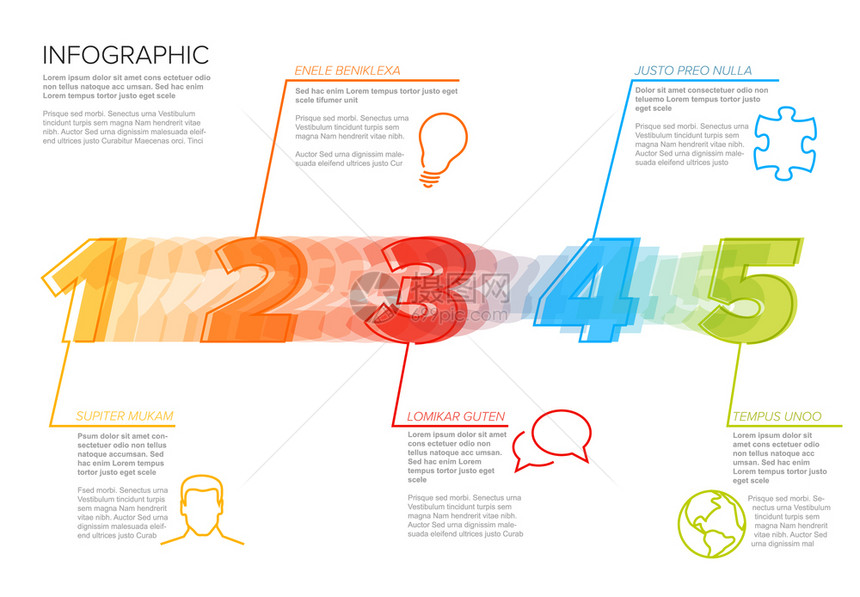 12345矢量文件5个步骤进展模板具有样本内容的资料袋区块图片
