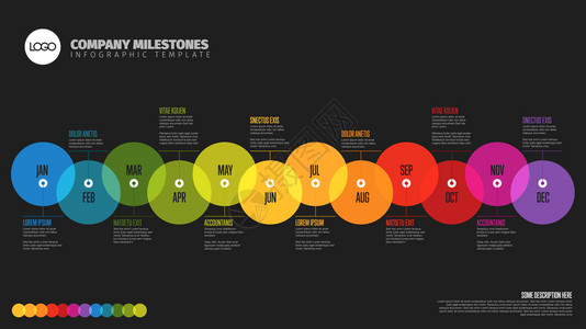 相约大版全年时间表模板所有月数都以横向时间线为是一个大重叠圆圈暗版插画