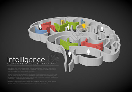 数据解决方案大脑思想迷宫矢量图插画