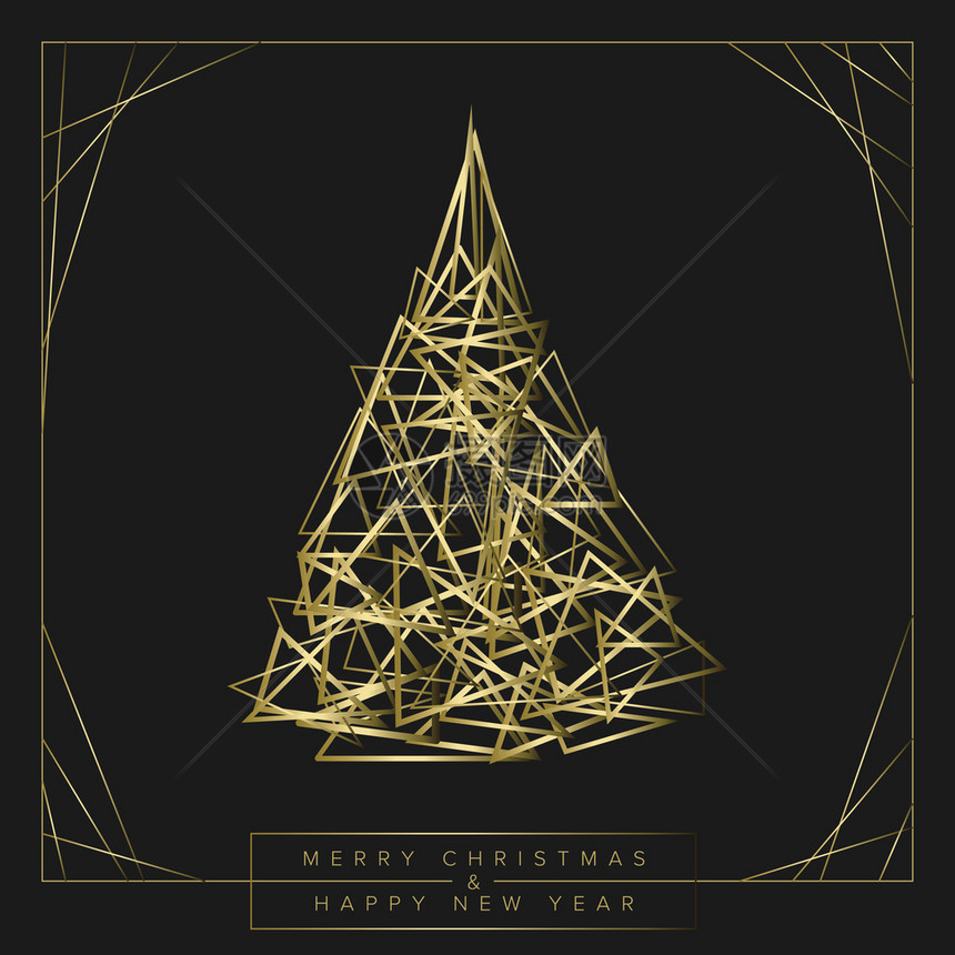 矢量现代潮湿的圣诞卡带有抽象的金色几何棕背景的圣诞树现代潮湿的圣诞卡图片