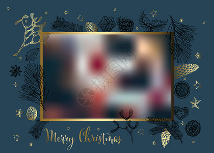 明星照片Victorvintage手为您的照片绘制了圣诞节框架卡手与照片占位符一起绘制了圣诞卡插画