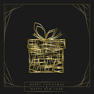矢量现代潮湿圣诞卡其抽象的黄金几何圣诞节礼物在暗底背景上图片