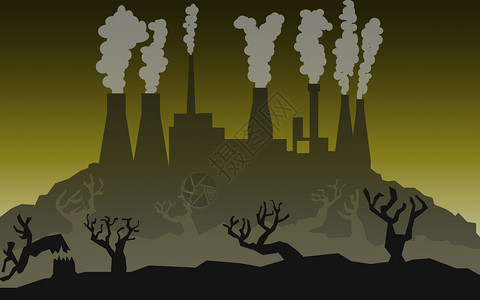 森林和工业造成空气污染3D图片